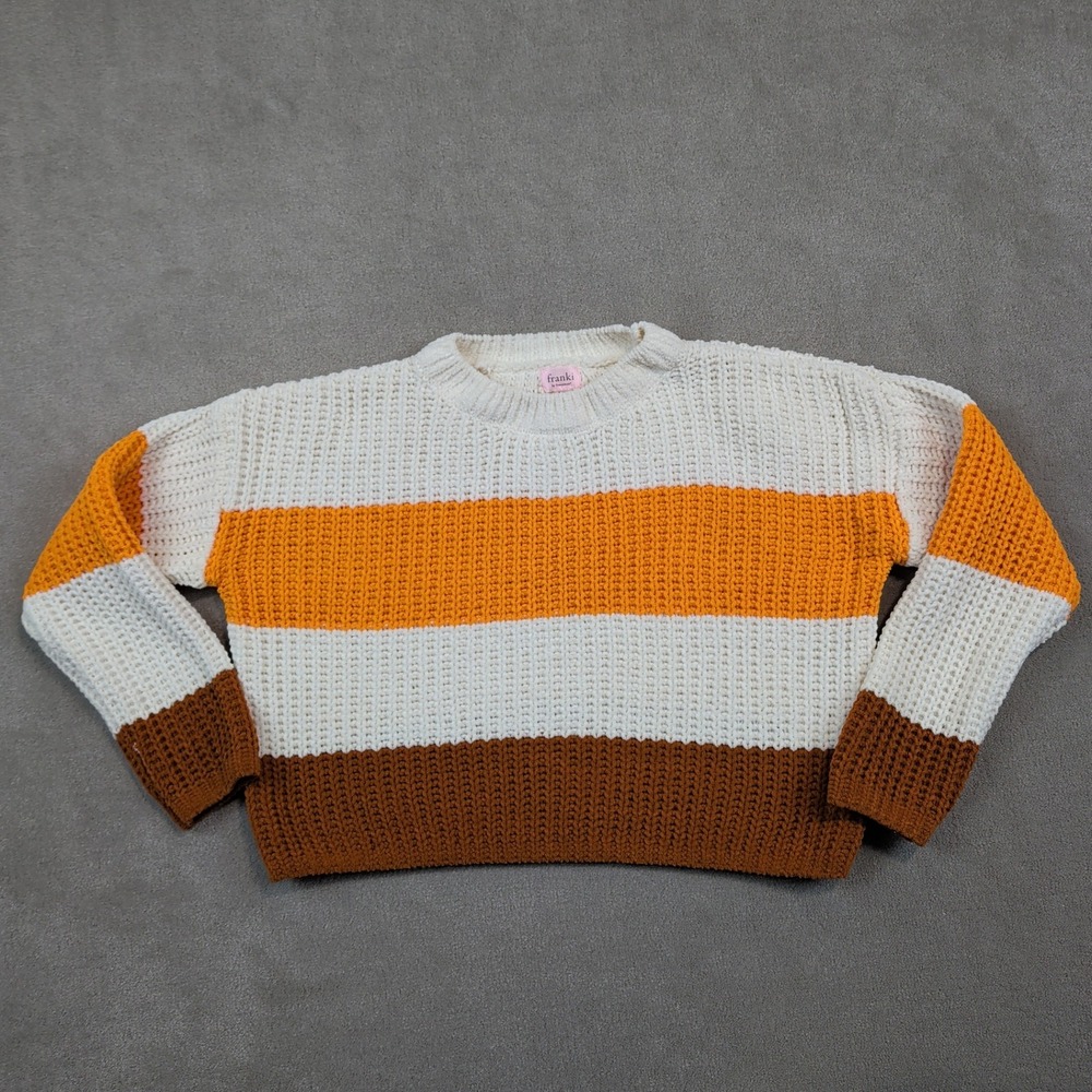 Franki by Francesca's Retro Colorblock Chenille Sweater Size 10 Orange Brown